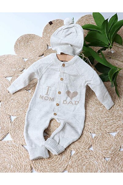 MiniKids Salopeta cu fes Love Mom Dad acrilic gri 80 (9-12 luni)