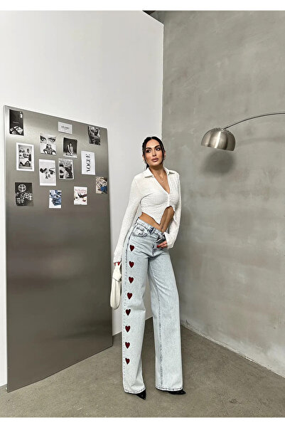 DAĞON'S Heart Embroidered Blue Washed Baggy Jeans