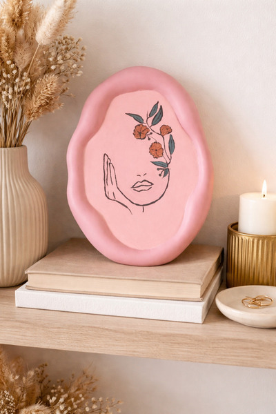 EL YAPIMI Bohem tablo/pembe kadın temalı dekoratif tabak/takı tabağı