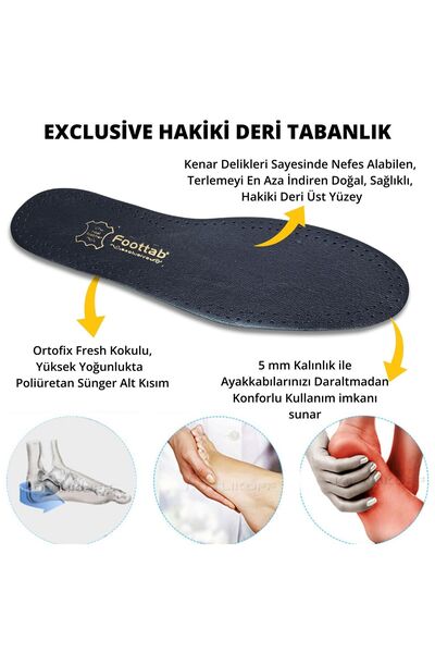 Mawrond Gerçek Deri, Siyah Renk ,Ayakkabı Tabanlığı, 1 Çift (Altı Yumuşak Eva...