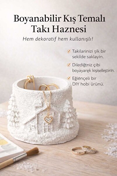 Boyanabilir Kış Temalı Dekoratif Takı Haznesi, Organizer, DIY Hobi Ürünü