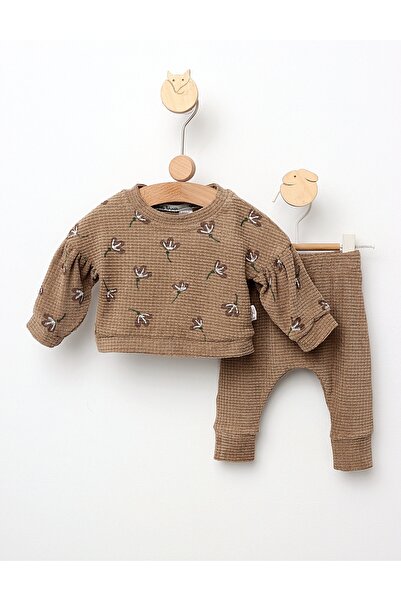MiniKids Κοστούμι με ανάγλυφα λουλούδια σε μπεζ χρώμα, μοντέλο 80 (9-12 μηνών)
