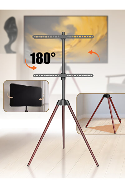 REBECCA HOME Art TV Stand with Black Walnut Triangular Base, Elegant Design f...