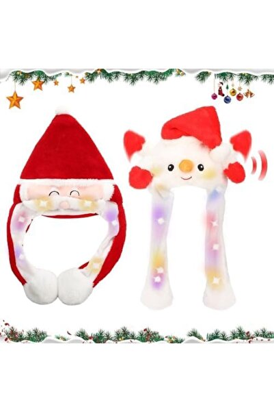 Other Set 2 Căciuli de Crăciun cu LED, Pluș Moale, Urechi Mișcătoare, Moș Cră...