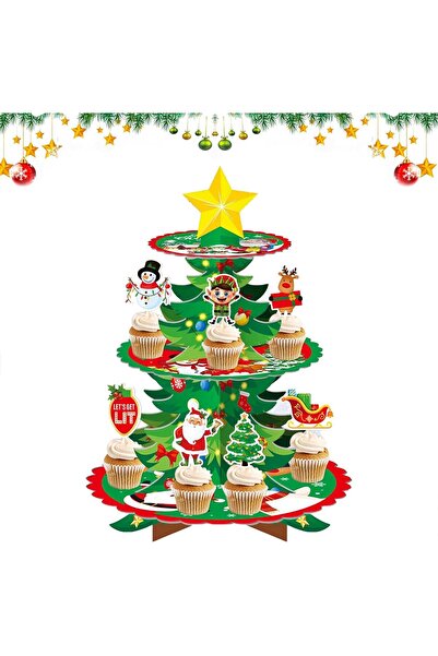 Other Christmas Muffin Stand - 3 Tiers, Durable Cardboard - Festive Patterns,...