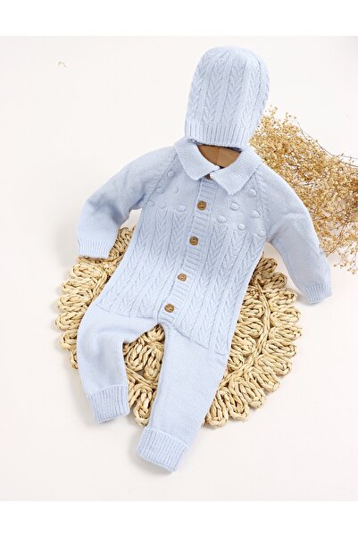 MiniKids Ολόσωμη φόρμα από φυσικό Μάλλινο Geo blue 74 (6-9 μηνών)