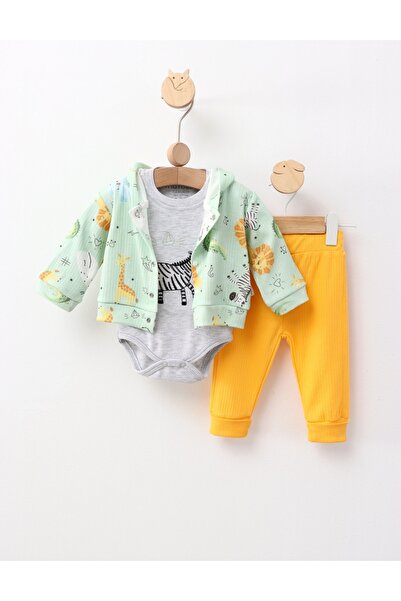 MiniKids Set 3 piese, Zebra, model cu verde 74 (6-9 luni)