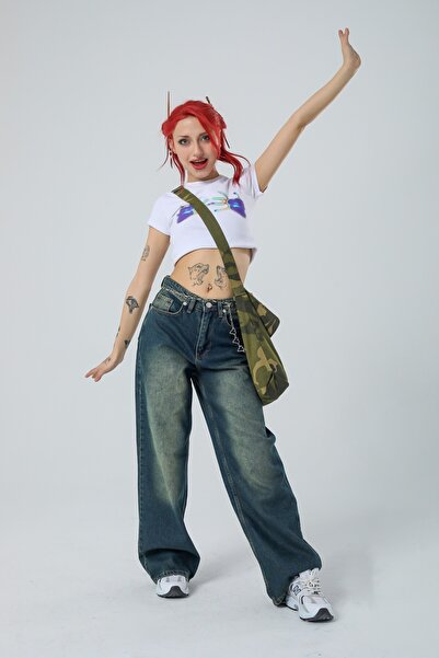 DAĞON'S Ρετρό φαρδύ τζιν με λεπτομέρειες πλύσης