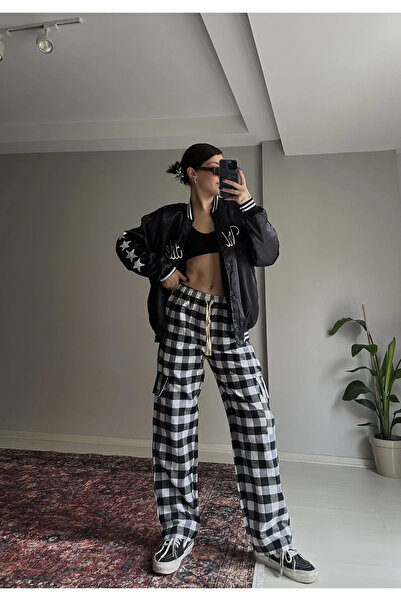 DAĞON'S Φούτερ με καρό σχέδιο και τσέπες Cargo, με κορδόνια