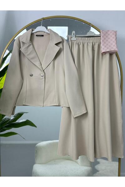 VOLT CLOTHİNG Double-Breasted Collared Jacket Skirt Suit