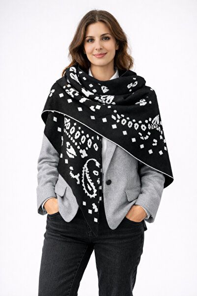 Sebir Moda Patterned Double-Sided Knitwear Triangle Shawl