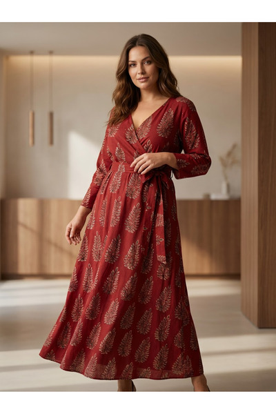 OEM Hand-printed cotton wrap dress