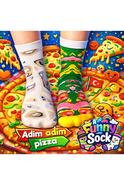 Funnysocksonline Pizza Tasarımlı 4’lü Çorap Seti – Kutulu Özel Tasarım