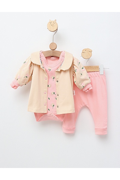 MiniKids Compleu 3 piese Bebe Girl model roz 62 (0-3 luni)