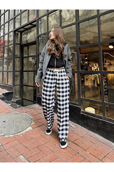 DAĞON'S Plaid Patterned Lace-Up Sweatpants