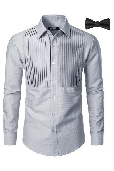 Other Men's Shirt - Pleated Front, Elegant, Polyester - Gray, Size XXL