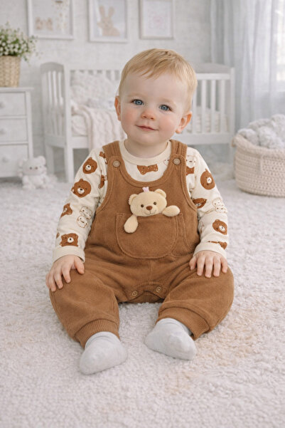 DaphKids Baby Boy Salopet Jumpsuit Set – 3-6-9 Months Baby Set with Teddy Bea...