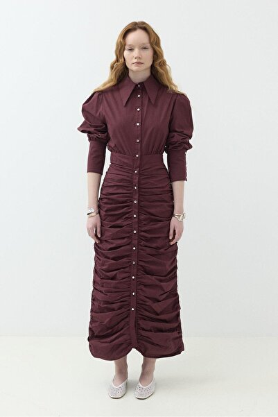 Elfin Gathered Design Shirt Dress