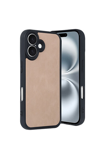 cepmoda غطاء هاتف بمظهر جلدي متوافق مع iPhone 16، غطاء ممتص للصدمات - لون بودرة