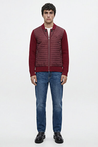 Sementa سترة تريكو مبطنة بسحاب - أحمر داكن