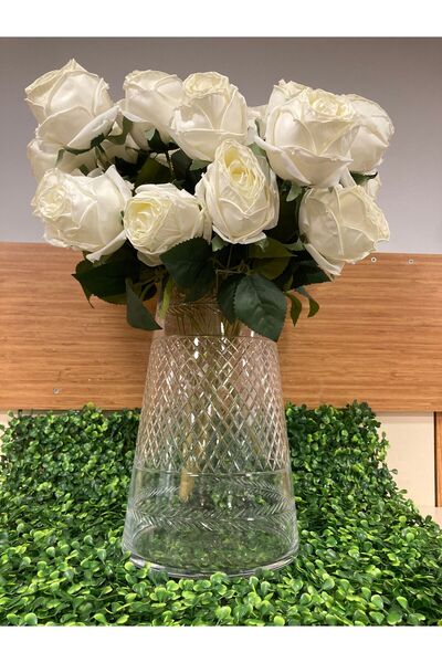 PLUS HOME Vase Cut Crystal Glass Handcrafted Transparent Height 28 cm Lower D...