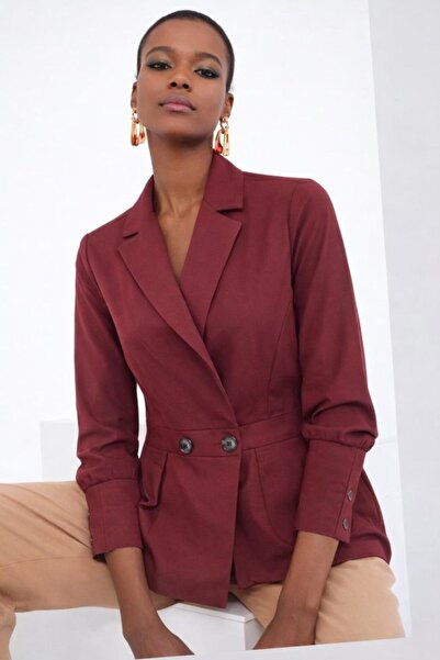 Kanonik Education Women's Button and Pleat Detail Jacket with Elastic Back