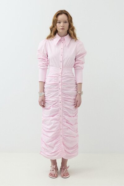 Elfin Gathered Design Shirt Dress