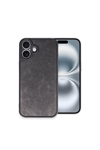 cepmoda غطاء هاتف بمظهر جلدي متوافق مع آيفون 16 بلس، غطاء ممتص للصدمات - أسود