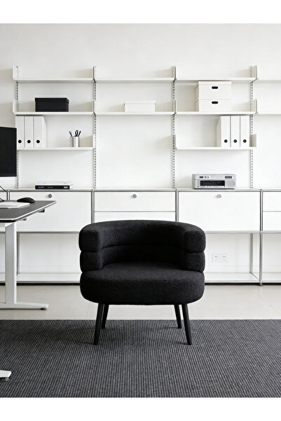 Evatilyoo Small Spaces Round Barrel Chair, Black Lamb Velvet Cushion Chair, L...