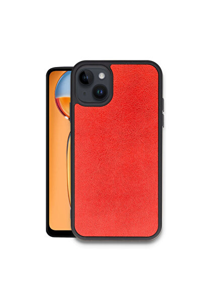 cepmoda غطاء هاتف بمظهر جلدي متوافق مع آيفون 14، غطاء ممتص للصدمات - أحمر