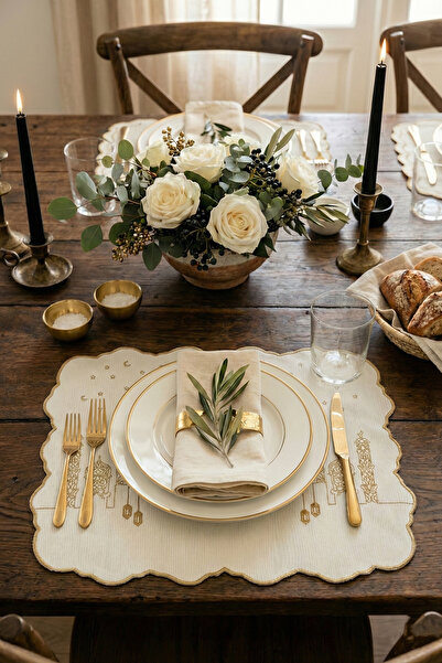 decofav Ramazan Temalı Nakışlı Hilal Desenli Amerikan Servis 2 Adet