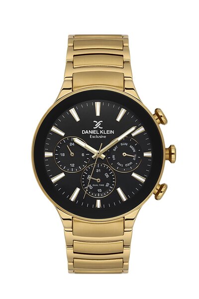 Daniel Klein Dial Black Band Gold Color Gift Packed Internal Indicators Activ...