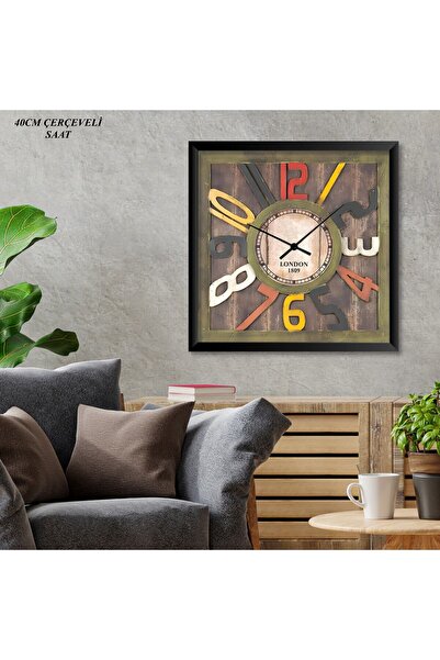 MAYAHOME CONCEPT KARE ÇERÇEVELİ DESENLİ DUVAR SAATİ 40 CM