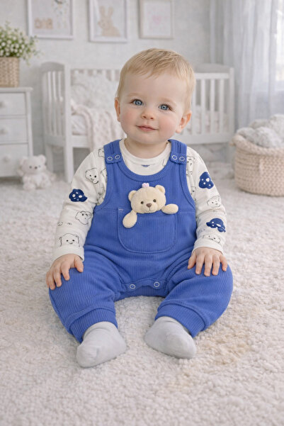 DaphKids Baby Boy Salopet Jumpsuit Set – 3-6-9 Months Baby Set with Teddy Bea...