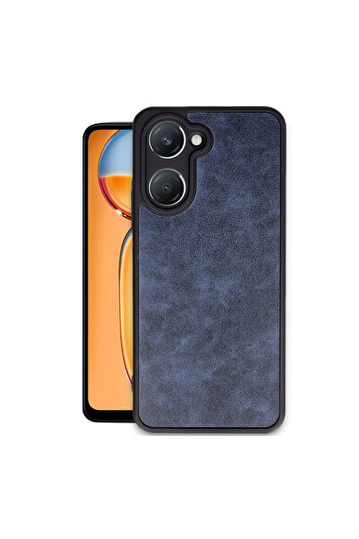 cepmoda غطاء هاتف فيفو Y18 متوافق مع مظهر الجلد، غطاء ممتص للصدمات - أزرق داكن