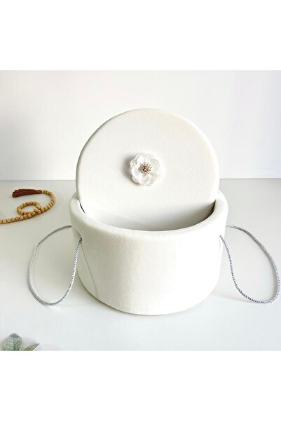 Anya-Events Cufăr pentru Trusoul de Botez Buretat cu Catifea Ivory cu floare ...