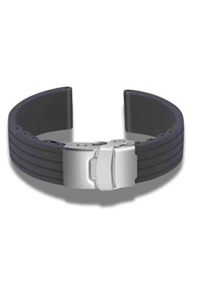 OEM Silicone Watch Belt , Linear Print, Solid Color, Silver Buckle, 22mm, Black