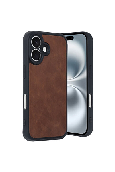 cepmoda iPhone 16 Compatible Leather Look Phone Case Shock Absorbing Cover - Tan