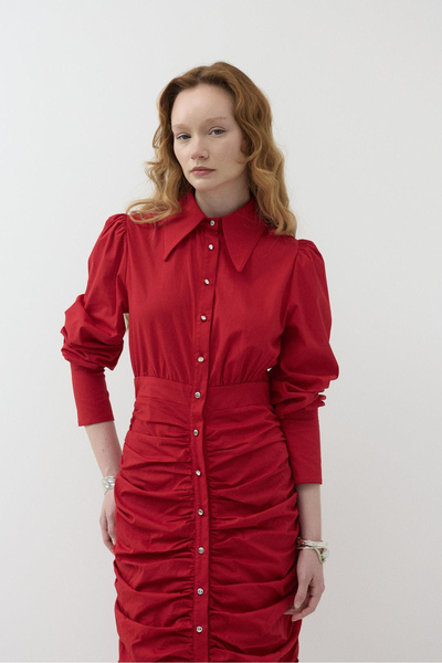 Elfin Gathered Design Shirt Dress