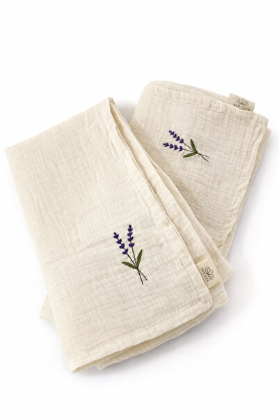SUNYOGA Șal de meditație ecru cu broderie lavandă – Șal de yoga din muselină ...
