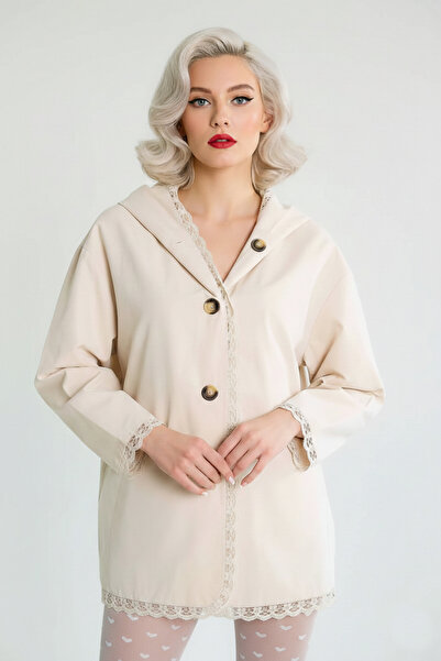 BIGNUANCE Kadın Dantel Detaylı Kapüşonlu Taş