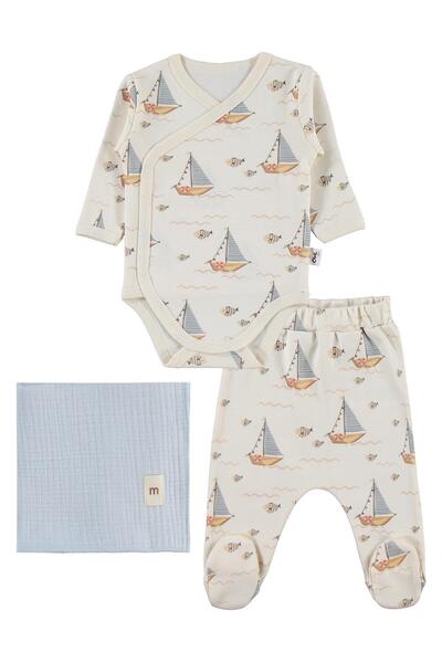 Civil Baby Yelken Empirmeli Battaniyeli Set 1-6 Ay Takım - Ekru 1-3 Ay