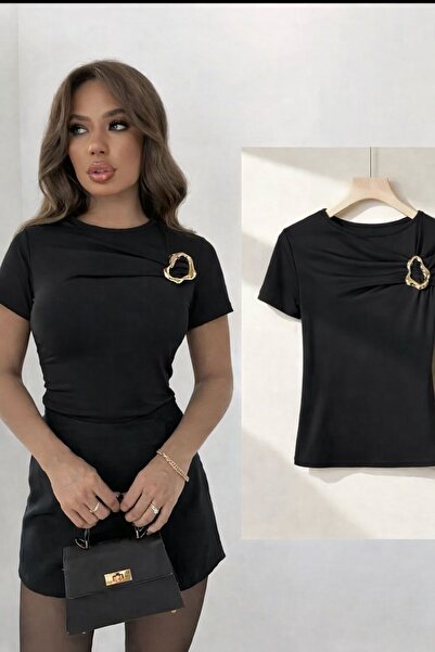 peri tower New Season Women's Sandy Short Sleeve Blouse with Buckle Chest Det...