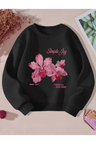 Baxia Girls' Circular Neck Simple Joy Printed Sweatshirt Beige Pink Black Gra...