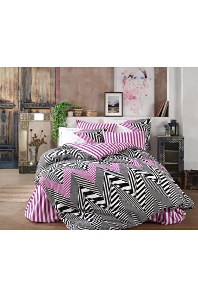 FIONNA.RO 100% Cotton Poplin HOBBY Duvet Cover Set - White, Black and Pink