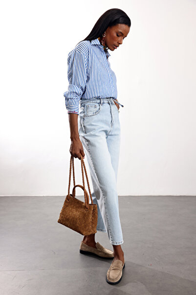 5in1Canpolat Ice Blue Belted Baggy Jean 3008