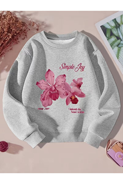 Baxia Girls' Circular Neck Simple Joy Printed Sweatshirt Beige Pink Black Gra...