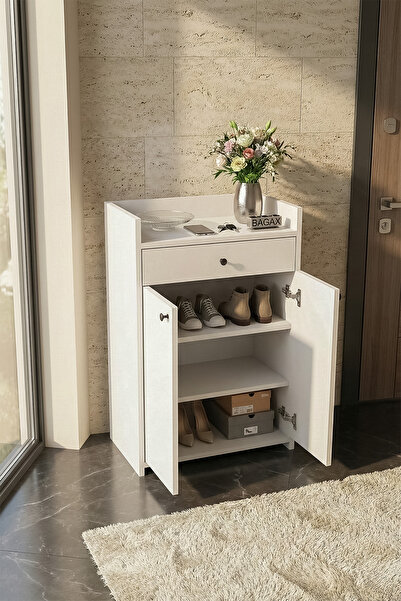 BAGAX Çekmeceli Kapaklı Ayakkabılık Dolap | 2 Kapaklı Çok Amaçlı Depolama Üni...