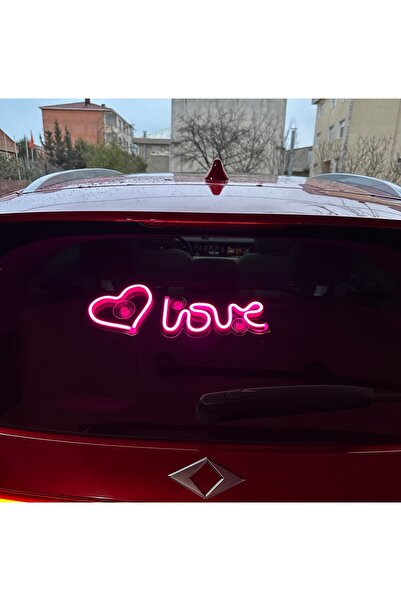 3dbaydesign Araç içi neon led ışıklı dekor LOVE KALP (12 volt vantuzlu PEMBE )
