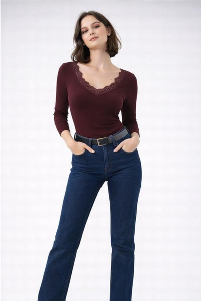 LOVES AGAZA Lace Trimmed V-Neck Viscose Blouse